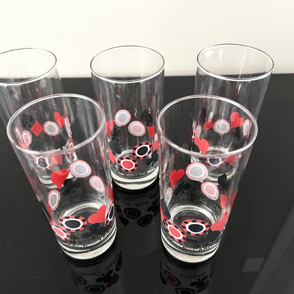 Vintage Poker  Drinking Glasses - Set of 5 - Picture 2 of 6
